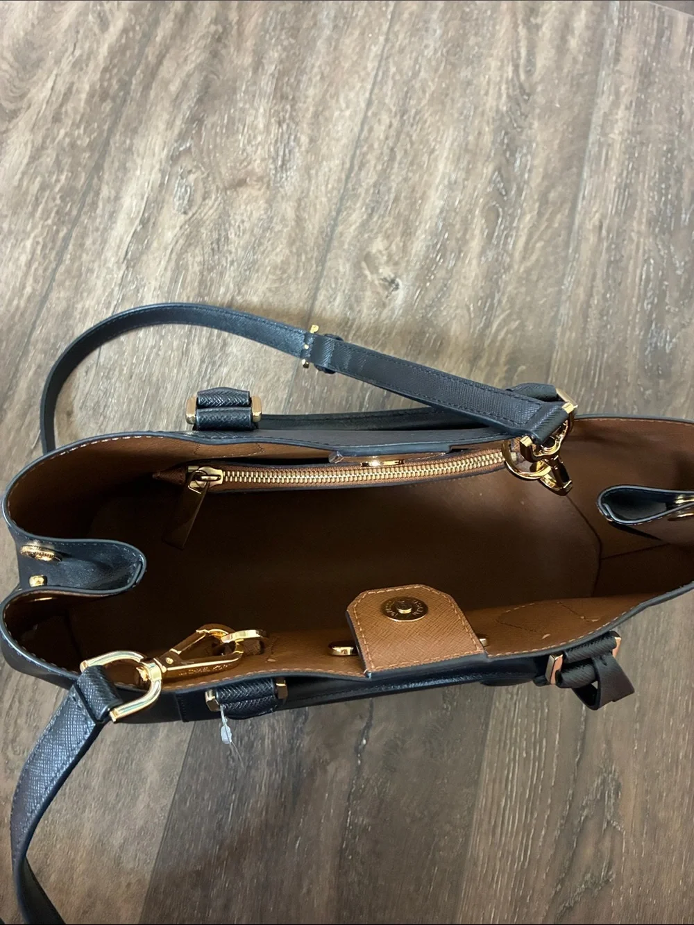 Michael Kors Black Saffiano Leather Dome Tote with Gold Hardware